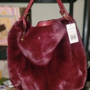 Luxurious Burgundy Fur Tote Bag